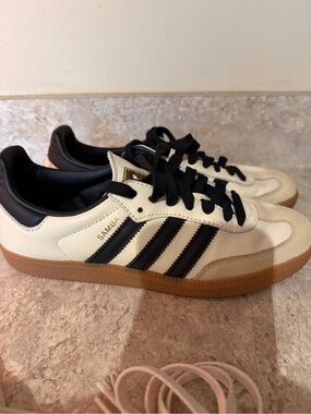 Women’s adidas Samba Leather Sneakers in Cream & Black